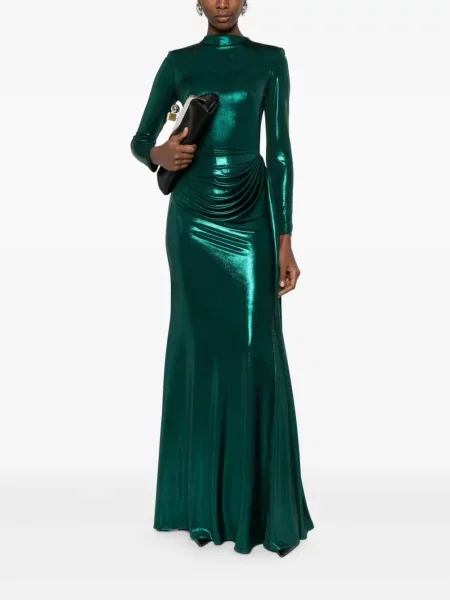 Rochie maxi Cristallini drapată de costum verde