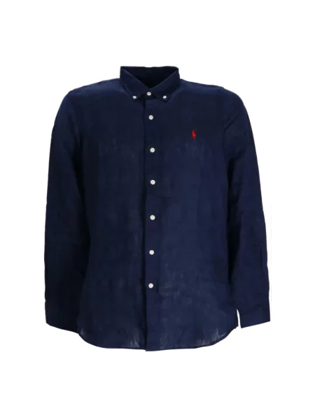 Lniana koszula Polo Ralph Lauren niebieska