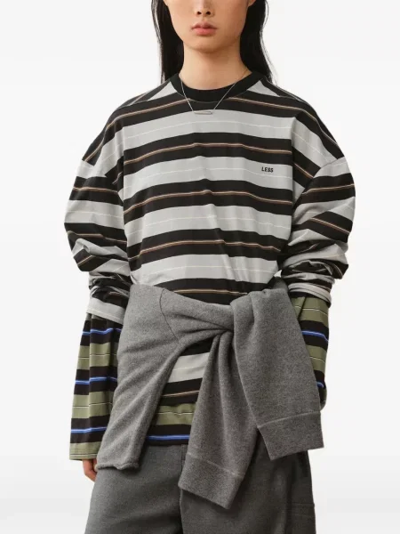 Tricou Less cu dungi cu imagine gri