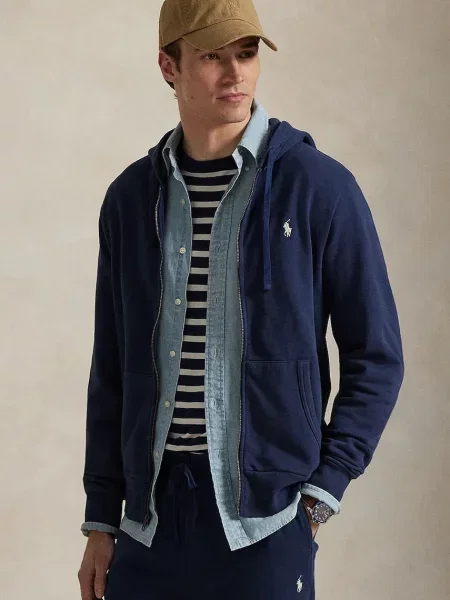 Bluza z kapturem Polo Ralph Lauren z kapturem z długim rękawem niebieska