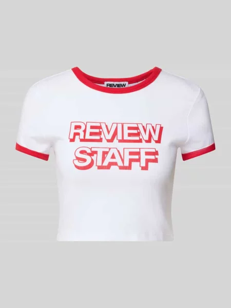 T-shirt krótki z nadrukiem z logo Review biała