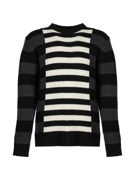 Pulover Les Hommes de lână cu dungi cu decolteu rotund negru