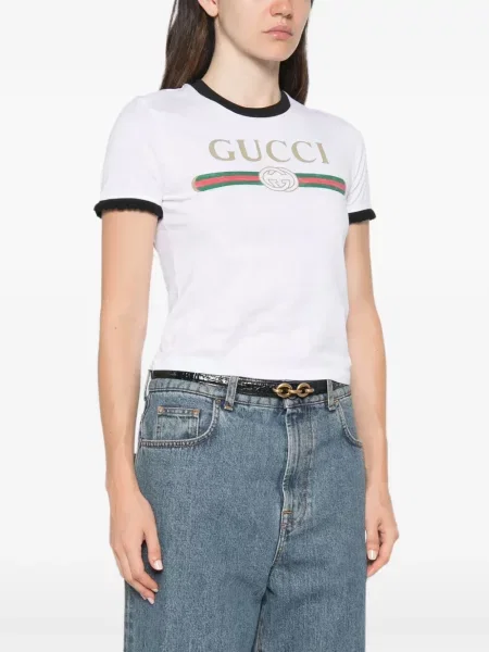 Tricou Gucci cu imagine din jerseu alb