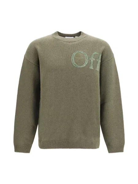 Sweter Off-white wełniany z okrągłym dekoltem z logo biały