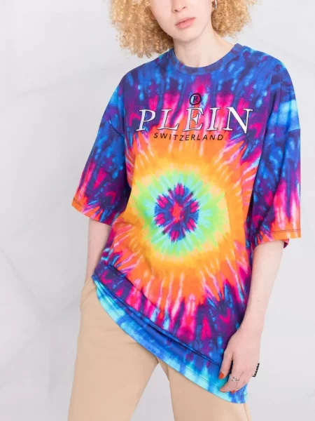Batikované košilové šaty Philipp Plein s potiskem s vázáním modré