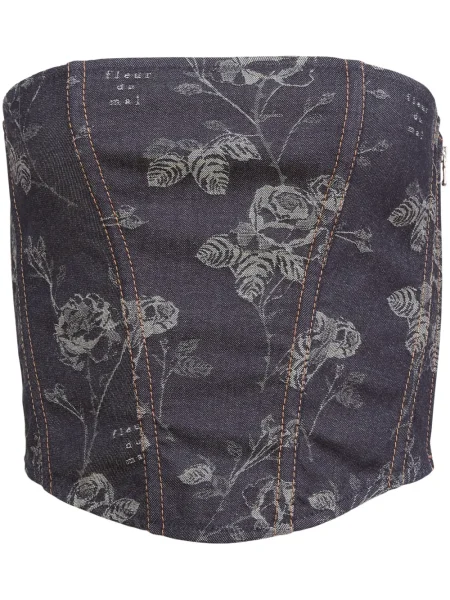 Top Fleur Du Mal cu model floral din jacard albastru
