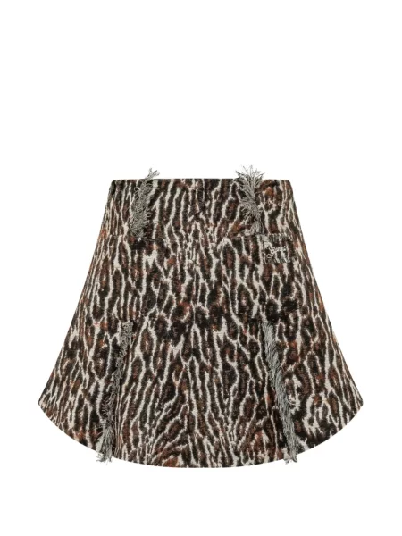 Fusta mini Ganni cu model leopard din jacard maro