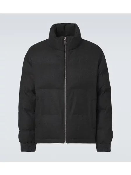 Geacă cu puf Berluti de lână cu model herringbone gri