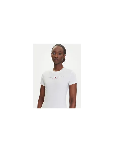 Tommy Jeans Marškinėliai Linear Écru Slim Fit