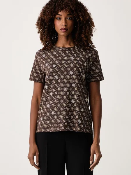 Guess tricou pentru femei din RHOMBUS maro