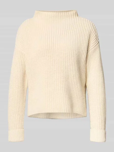 Sweter z dzianiny o kroju regular fit z mieszanki bawełny model ‘SELMA’ Selected Femme beżowy