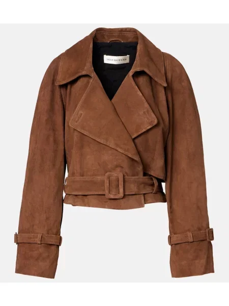 Kurtka Nour Hammour zamszowa o krotszym kroju brązowa