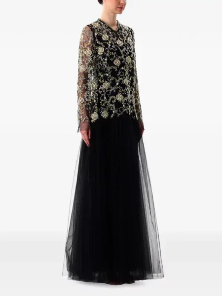 Rochie maxi Dina Melwani cu model floral negru