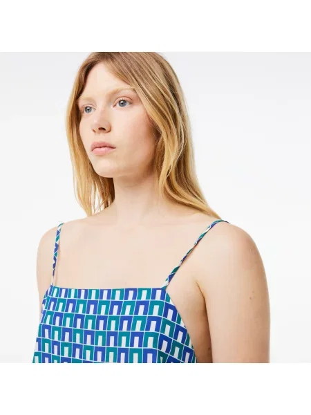 Lacoste Sukienka Monogram Na Ramiączkach Straight Fit zielona