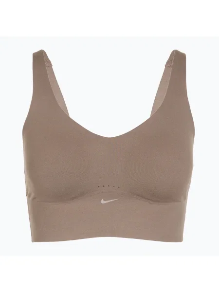 Спортен сутиен Nike Alate Medium Support Longline mink brown/white бяло