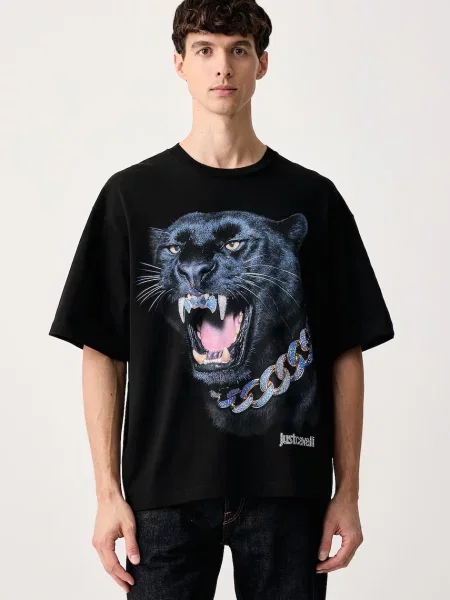 Just Cavalli tricou pentru bărbați din negru