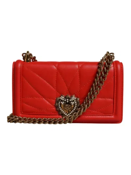 Torebka crossbody Dolce And Gabbana skórzana pikowana czerwona