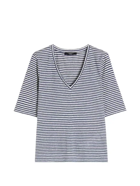 Tricou Max Mara cu dungi cu decolteu în V albastru