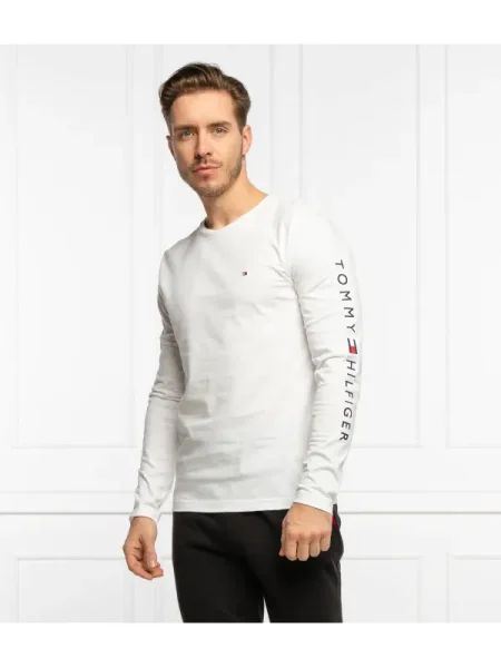 Tricou cu mânecă lungă Tommy Hilfiger cu mâneci lungi cu autograf alb