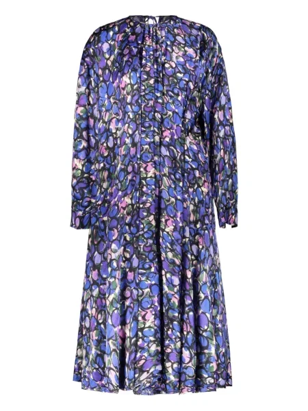 Rochie Balenciaga cu model floral cu imagine din jacard albastru