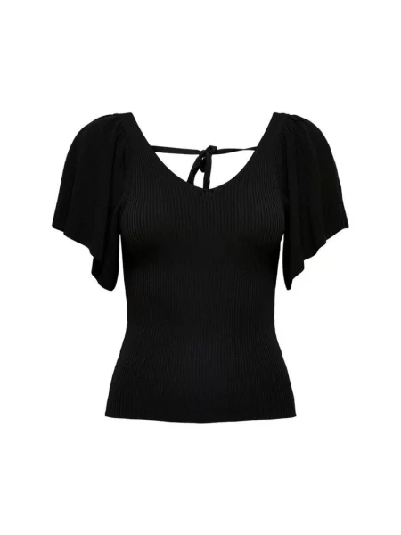 T-shirt z prążkowaniem model ‘LEELO’ Only czarna