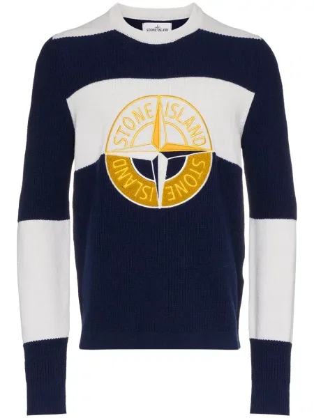 Pulover Stone Island de lână cu dungi cu strasuri albastru