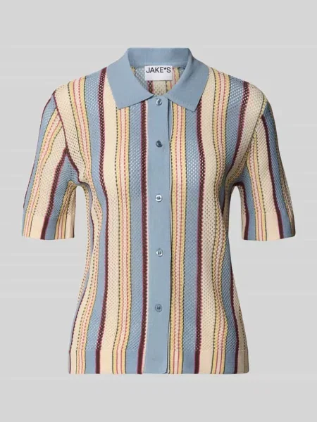 Koszulka polo z dzianiny o kroju slim fit z pełną listwą guzikową Jake*s Casual błękitna