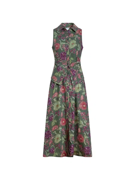 Rochie midi Tanya Taylor fără mâneci cu model floral cu imagine verde