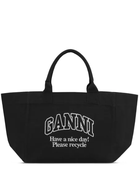Geantă shopper Ganni din canvas negru