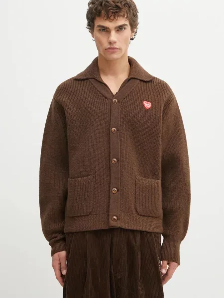 Human Made cardigan din lână KNIT CARDIGAN maro