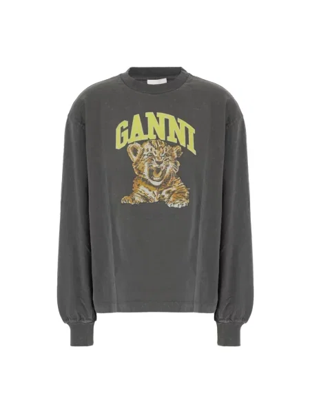 Bluza Ganni z długim rękawem w tygrysie prążki szara