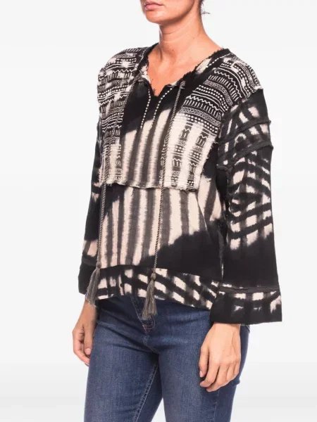 Bluză One Teaspoon cu broderie cu legături negru