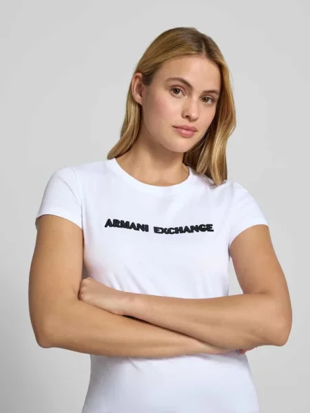 T-shirt o kroju slim fit z czystej bawełny Armani Exchange biała