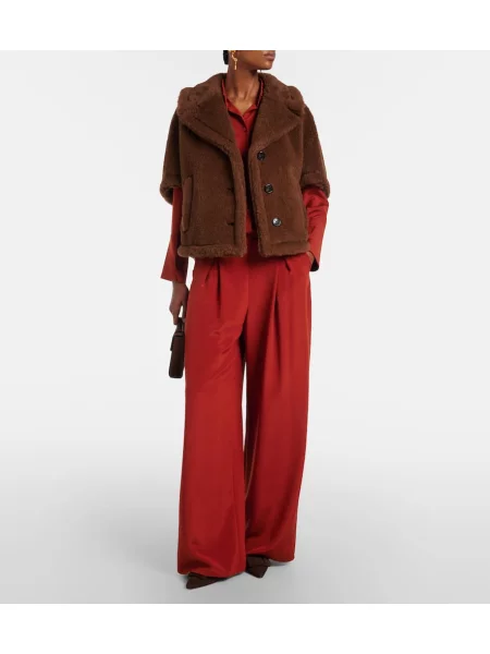 Pantaloni Max Mara de mătase portocaliu