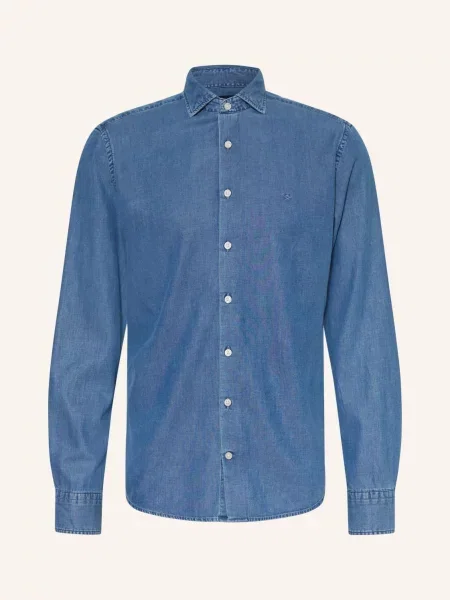 Hackett London Košile Tailored Fit V Džínovém Vzhledu modrá