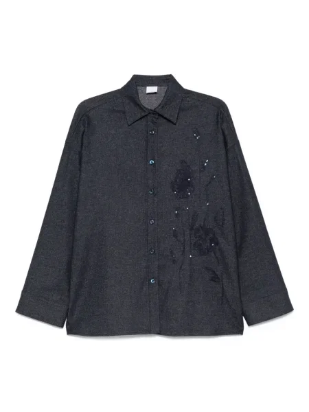 Koszula Eleventy z cekinami wełniana niebieska