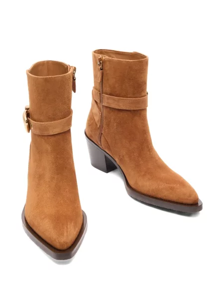 Botine Stuart Weitzman din piele de căprioară cu cataramă maro