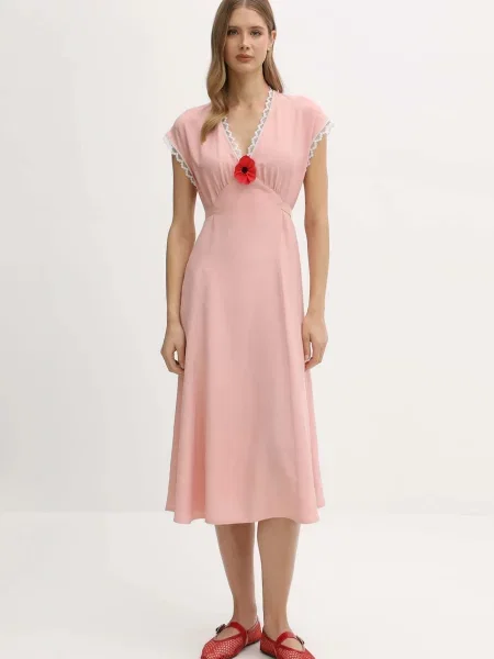 The Sleeper rochie din midi drept roz