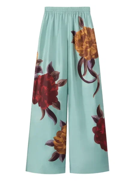 Pantaloni La Doublej cu model floral albastru