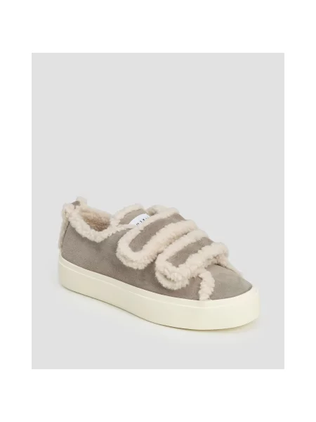 Dámske Sivé Kožené Topánky Inuikia Shearling Low Velcro sivá
