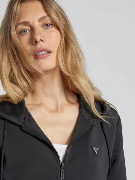 Guess bluza OLYMPE z kapturem gładka czarny