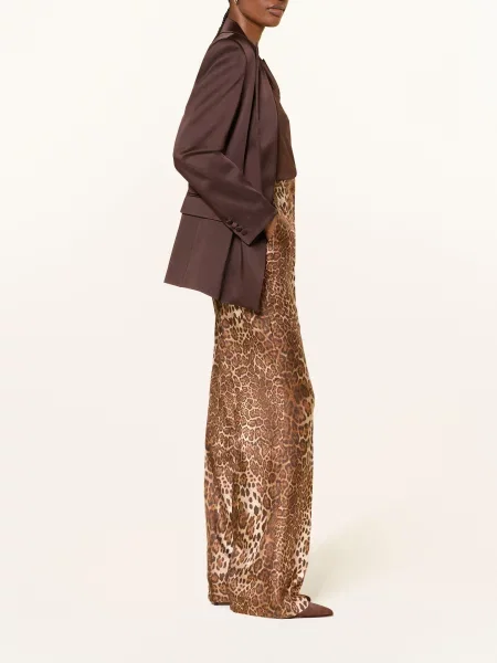 Max Mara Studio Hodvábné Kalhoty Romana hnědá béžová