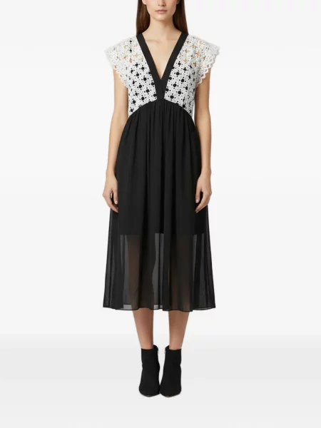 Rochie midi Sandro cu decolteu în V din dantelă negru