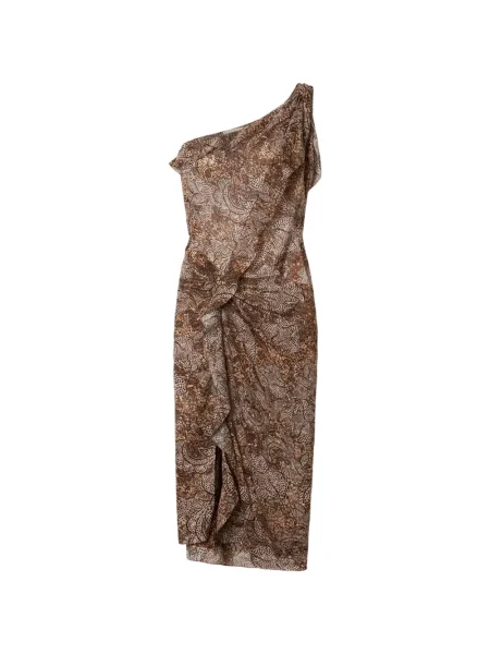 Rochie midi Isabel Marant cu model floral până la genunchi de costum maro