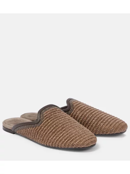Papuci tip mules Brunello Cucinelli bej