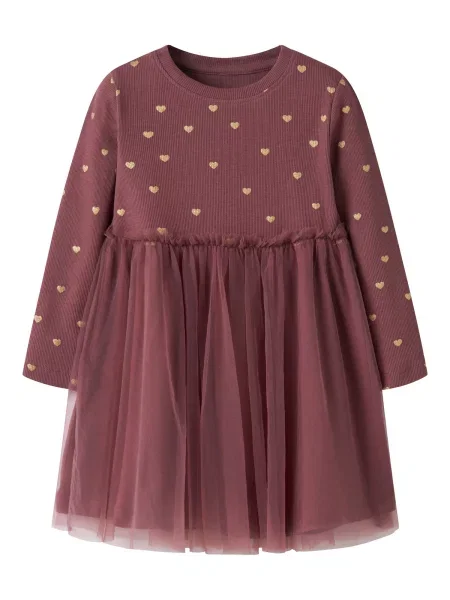 NAME IT Rochie NMFNadja auriu / burgundy roșu