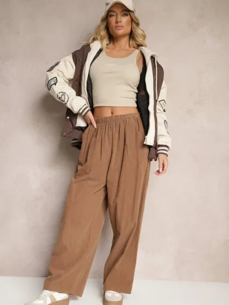 Spodnie High Waist o Szerokim Kroju Velili brązowe