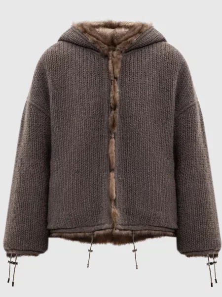 Двостороння шуба з хутра соболя з капюшоном Elpidio Loffredo коричнева