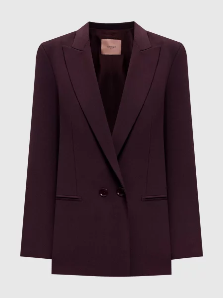Двобортний жакет з вовною з логотипом Twinset бордовий