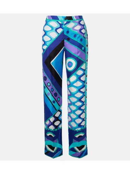 Pantaloni Pucci cu talie înaltă de mătase albastru